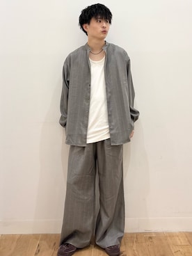 「SENSE OF PLACE by URBAN RESEARCH（センスオブプレイスバイアーバンリサーチ）のウールタッチストライプワイドフレアパンツ（その他パンツ）」を使った、yukiさん（メンズ・168cm）の秋コーディネート
