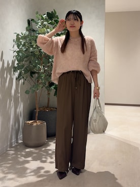 「Jena espace merveilleux(ジェナ エスパスメルヴェイユ)のモヘア混ニット(ニット/セーター、ピンク系)」を使った、うたさん(レディース・158cm)の秋コーディネート
