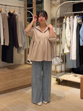 「Jena espace merveilleux（ジェナ　エスパスメルヴェイユ）の【品よく決まる】ペプラムパーカー（Tシャツ/カットソー、ベージュ系）」を使った、うたさん（レディース・158cm）の春コーディネート
