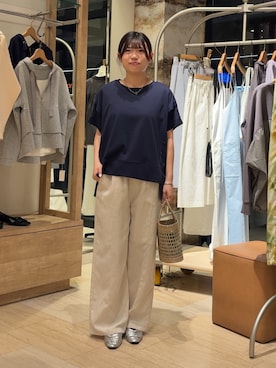 「Jena espace merveilleux（ジェナ　エスパスメルヴェイユ）の【お気に入り件数1万人突破！】ビッグ変形Tシャツ（Tシャツ/カットソー、ブルー系）」を使った、うたさん（レディース・158cm）の春コーディネート