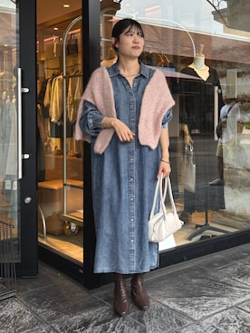 「Jena espace merveilleux(ジェナ エスパスメルヴェイユ)のテンセルデニムシャツワンピース(ワンピース、ブルー系)」を使った、うたさん(レディース・158cm)の秋コーディネート