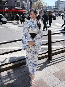 「OLIVE des OLIVE（オリーブデオリーブ）のOLIVE浴衣（浴衣、ホワイト系）」を使った、rikooliveさん（レディース・155cm）の夏コーディネート