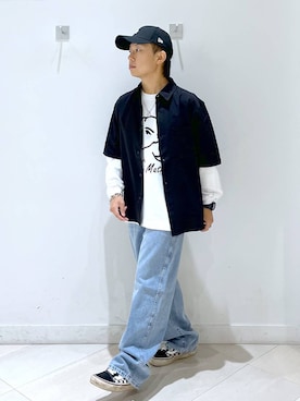 「GLOBAL WORK（グローバルワーク）のGOODデニムバギーパンツ/498388（デニムパンツ）」を使った、はやぴーさん（メンズ・162cm・20代）の秋コーディネート
