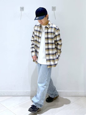 「GLOBAL WORK（グローバルワーク）のGOODデニムバギーパンツ/498388（デニムパンツ）」を使った、はやぴーさん（メンズ・162cm・20代）の秋コーディネート