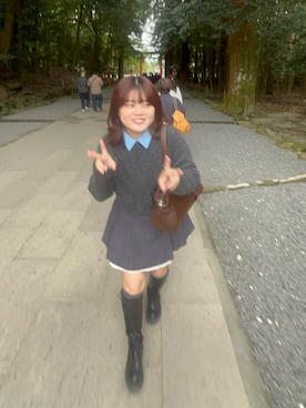 「アイテム（ボストンバッグ）」を使った、椿井紗代さん（レディース・158cm）の秋コーディネート