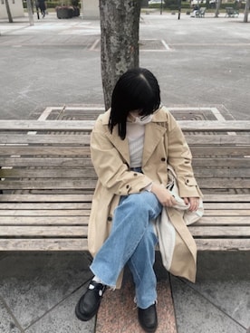 「アイテム（トレンチコート）」を使った、椿井紗代さん（レディース・158cm）の秋コーディネート