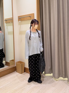 「fredy emue（フレディエミュ）の大小パール2連ネックレス（Necklace、ホワイト系）」を使った、momokaさん（レディース・150cm）の夏コーディネート