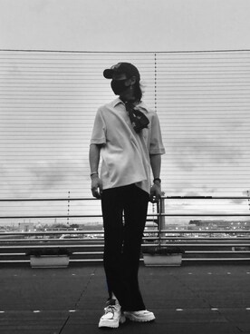 「Adoon plain（アドーンプレーン）のアイテム（パンツ）」を使った、なりみや。さん（メンズ・171cm）の夏コーディネート