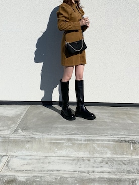 「EMODA（エモダ）のトラックソールロングブーツ（ブーツ）」を使った、Nanaさん（レディース・161cm）の冬コーディネート