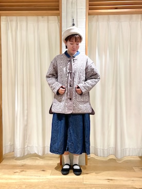 「シャツワンピ」｜「アイテム（ノーカラージャケット）」を使った、かわもと　ももこさん（レディース・158cm）の秋コーディネート