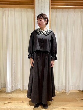 「ショート丈トップス」｜「アイテム（ノーカラージャケット）」を使った、かわもと　ももこさん（レディース・158cm）の秋コーディネート