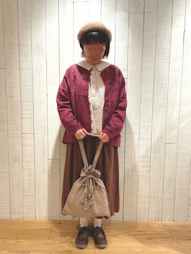 「羽織り」｜「アイテム（ハンチング/ベレー帽）」を使った、かわもと　ももこさん（レディース・158cm）の秋コーディネート