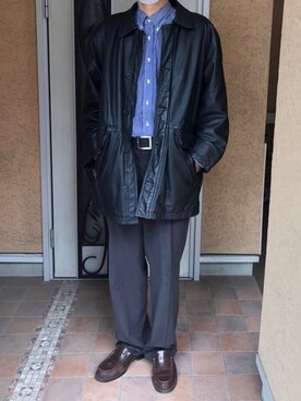 「レザーコーデ」｜「アイテム（スラックス）」を使った、8️⃣さん（メンズ・178cm）の秋コーディネート