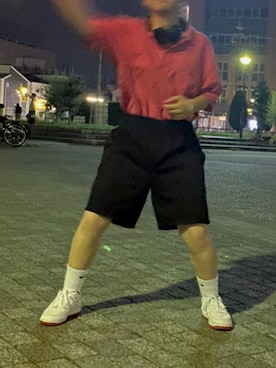 「GU（ジーユー）のアイテム（チノパンツ、ブラック系）」を使った、aさん（レディース・160cm）の夏コーディネート