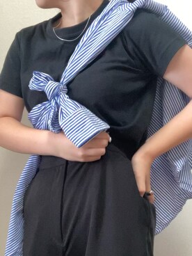 「GU（ジーユー）のアイテム（スラックス、ブラック系）」を使った、aさん（レディース・160cm）の夏コーディネート