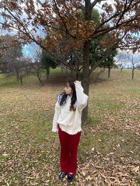 「DISCOAT（ディスコート）のアイテム（スラックス、レッド系）」を使った、aさん（レディース・160cm）の冬コーディネート