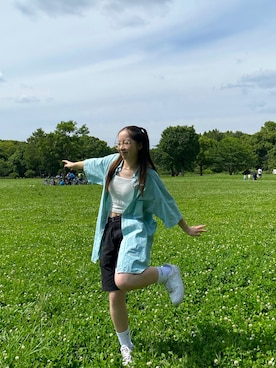 「WHO'S WHO gallery（フーズフーギャラリー）のリブキャミ（キャミソール、ベージュ系）」を使った、aさん（レディース・160cm）の夏コーディネート