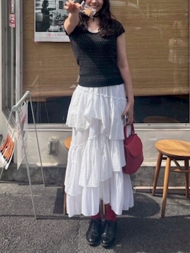 「アイテム（スカート）」を使った、フウカさん（レディース・170cm）の秋コーディネート