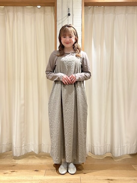 「Samansa Mos2（サマンサ モスモス）のインナー付花柄ジャカードキャミワンピース（ワンピース）」を使った、あぶさん（レディース・152cm）の冬コーディネート