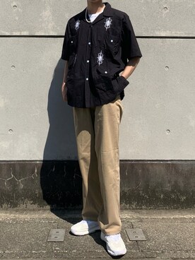 「VINTAGE（ヴィンテージ）のアイテム（シャツ/ブラウス、ブラック系）」を使った、snobさん（メンズ・172cm）の夏コーディネート