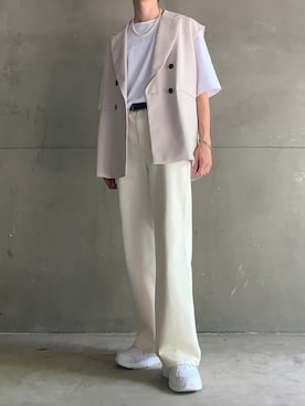 「Jloungeのアイテム（ベスト、ホワイト系）」を使った、snobさん（メンズ・172cm）の夏コーディネート