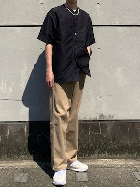 「MONKEY TIME（モンキータイム）の＜monkey tme＞ PE JQD BASEBALL SHIRT/ベースボールシャツ（シャツ/ブラウス、ブラック系）」を使った、snobさん（メンズ・172cm）の夏コーディネート