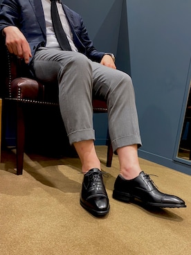 「Berwick1707（バーウィック）のBerwick バーウィック キャップトゥ 5270 ダイナイト ソール（ドレスシューズ、ブラック系）」を使った、kawacknuck4421さん（メンズ・177cm）の夏コーディネート