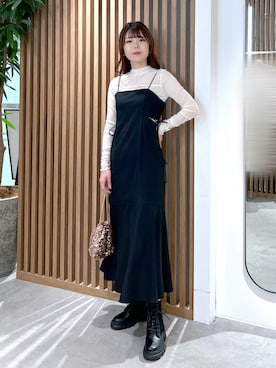 「FREE'S MART（フリーズマート）の◆レイヤードシアーカットソー（Tシャツ/カットソー、ホワイト系）」を使った、takamiさん（レディース・164cm）の冬コーディネート