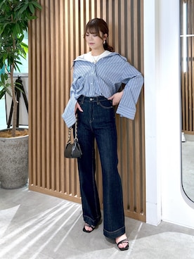 「FREE'S MART（フリーズマート）の◆ロゴ刺繍テレコタンクトップ（タンクトップ、ホワイト系）」を使った、takamiさん（レディース・164cm）の春コーディネート