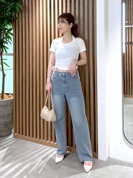 「ショート丈トップス」｜「アイテム（その他シューズ）」を使った、takamiさん（レディース・164cm）の夏コーディネート