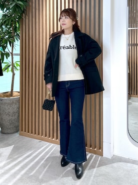 「FREE'S MART（フリーズマート）の◆2Wayメルトンピーコート（ピーコート、ブラック系）」を使った、takamiさん（レディース・164cm）の冬コーディネート