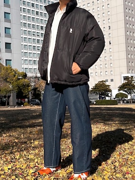 「U.S. POLO ASSN.（ユーエスポロアッスン）のU.S. POLO ASSN./ユーエスポロアッスン 別注 ロゴ刺繍 オーバーサイズ スタンド 中綿ジャケット（ダウンジャケット/コート、ブラック系）」を使った、GBさん（メンズ・180cm）の冬コーディネート