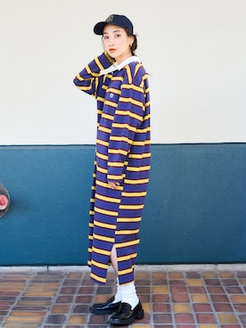 「ラガーシャツ」｜「アイテム（ワンピース/ドレス）」を使った、RODEOCROWNSWIDEBOWLさん（レディース・163cm）の秋コーディネート