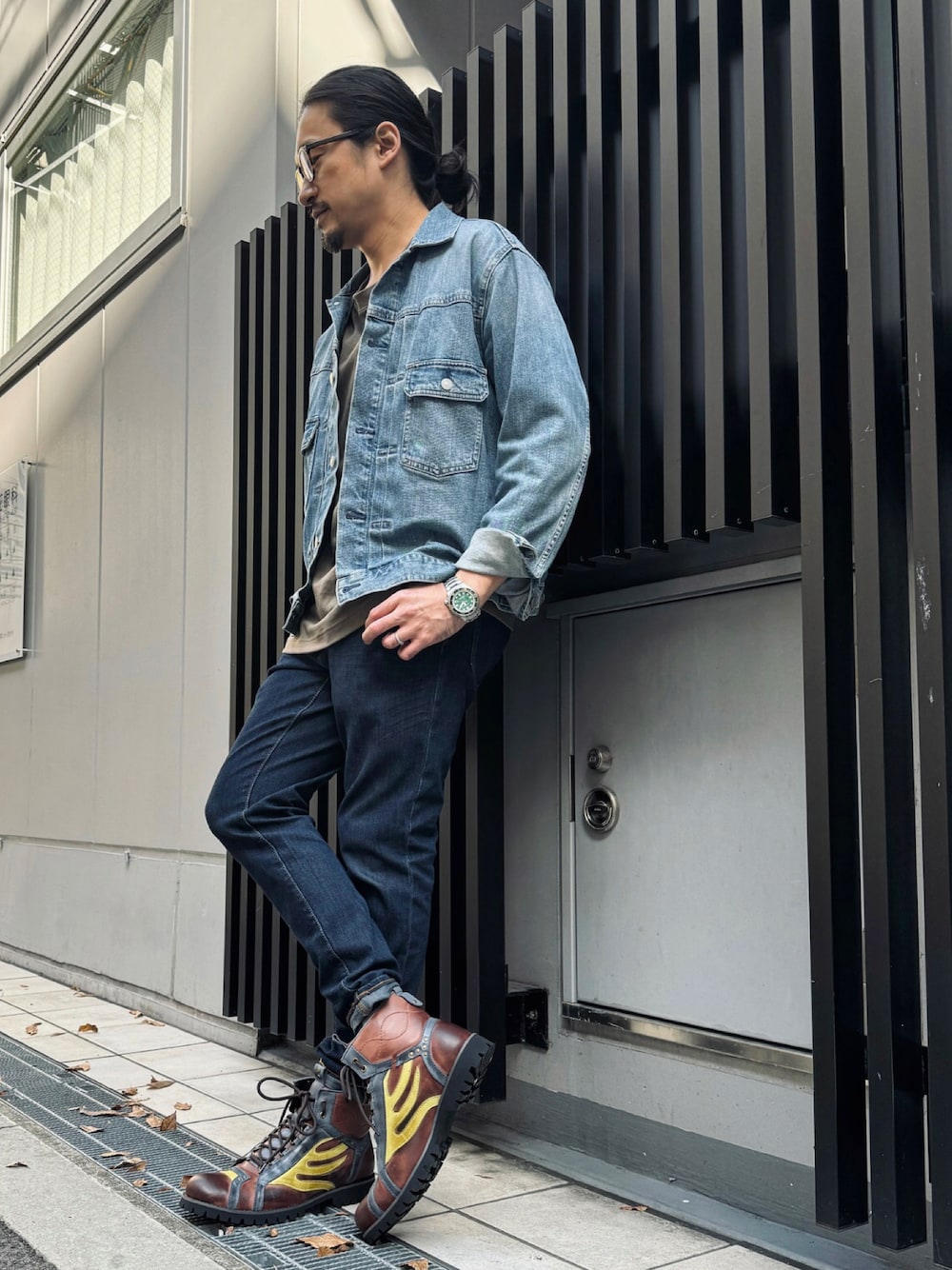 「カジュアル、今日のコーデ、デニム、ブーツ、おしゃれさんと繋がりたい」｜「Banana Republicのアイテム（デニムパンツ、ブルー系）」を使った、ハラアキヒロさん（メンズ・172cm）の冬コーディネートの1枚目の写真