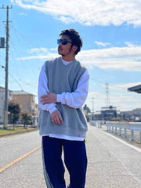 「is-ness（イズネス）のアイテム（スウェットパンツ）」を使った、ジュンジさん（メンズ・166cm）の冬コーディネート