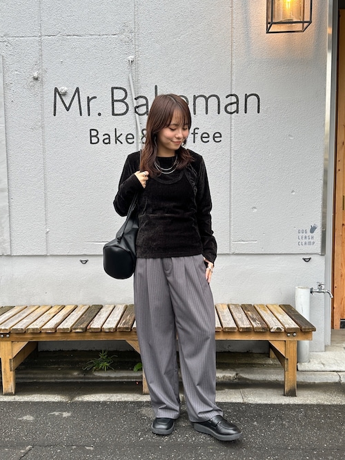 ワイドスラックス mp13384-ストライプワイドスラックスパンツ（スラックス