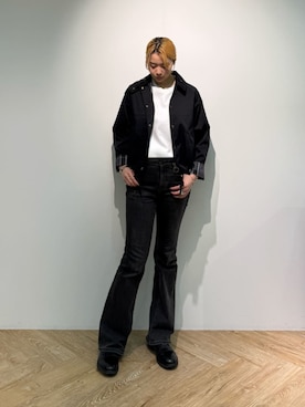 「Barbour（バブアー）のSofie ノンワックス ジャケット（レディース）（ブルゾン、ブラック系）」を使った、Barbour スタッフさん（レディース・157cm）の春コーディネート