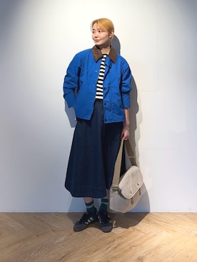 「Barbour（バブアー）のアイテム」を使った、Barbour スタッフさん（レディース・157cm）の春コーディネート