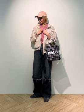 「Barbour（バブアー）のアイテム」を使った、Barbour スタッフさん（レディース・175cm）の春コーディネート
