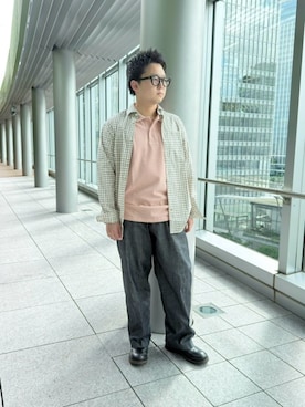 「Barbour（バブアー）のBarbour ロゴ スポーツ ポロシャツ（ポロシャツ、ピンク系）」を使った、Barbour スタッフさん（レディース・157cm）の春コーディネート