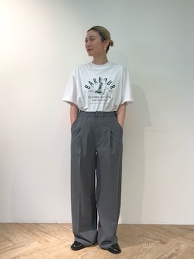 「Barbour（バブアー）のSofie ノンワックス ジャケット（レディース）（ブルゾン、ベージュ系）」を使った、Barbour スタッフさん（レディース・157cm）の春コーディネート