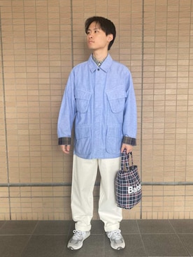 「Barbour（バブアー）のOxford カジュアルジャケット（その他アウター、ブルー系）」を使った、Barbour スタッフさん（レディース・157cm）の春コーディネート