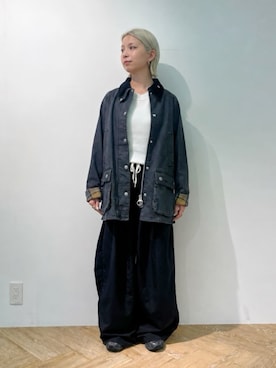 「Barbour（バブアー）のCONISTON / コニストン】デニム ジャケット Japan Exclusive（レディース）（デニムジャケット、グレー系）」を使った、Barbour スタッフさん（レディース・175cm）の夏コーディネート