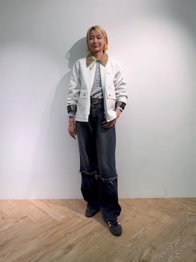 「Barbour（バブアー）のAshwell ボーダーラグビーポロシャツ（レディース）（ポロシャツ、ブルー系）」を使った、Barbour スタッフさん（レディース・175cm）の夏コーディネート