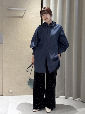 「Couture d'adam（クチュールドアダム）の【COUTURE D'ADAM（クチュール ド アダム）】Stardust Glitter Velvet Easy Wide Pant（その他パンツ、ブラック系）」を使った、sanaさん（レディース・160cm）の秋コーディネート