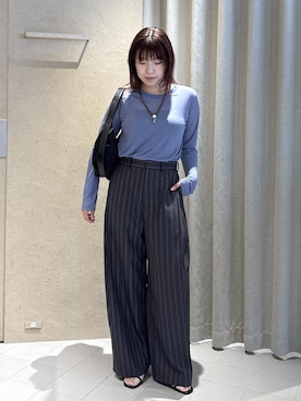 「SALON adam et rope'（サロン アダム エ ロペ）の【W S（ドゥーブル）】レザーヒールサンダル（サンダル、ブラック系）」を使った、sanaさん（レディース・160cm）の夏コーディネート