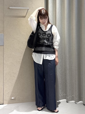 「SALON adam et rope'（サロン アダム エ ロペ）の【W S（ドゥーブル）】レザーヒールサンダル（Sandals、ブラック系）」を使った、sanaさん（レディース・160cm）の夏コーディネート