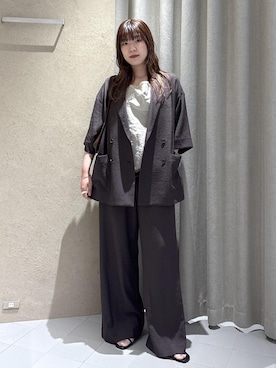 「SALON adam et rope'（サロン アダム エ ロペ）の【W S（ドゥーブル）】レザーヒールサンダル（Sandals、ブラウン系）」を使った、sanaさん（レディース・160cm）の夏コーディネート