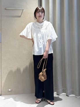 「SALON adam et rope'（サロン アダム エ ロペ）の【W S（ドゥーブル）】レザーヒールサンダル（Sandals、ブラウン系）」を使った、sanaさん（レディース・160cm）の夏コーディネート