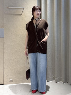 「SALON adam et rope'（サロン アダム エ ロペ）の【RED CARD TOKYO（レッドカードトーキョー）】Murray（Denim pants、ブルー系）」を使った、sanaさん（レディース・160cm）の夏コーディネート